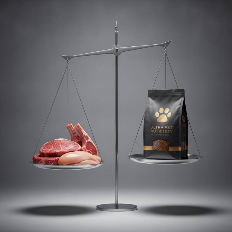 Balanced scale showing benefits of premium kitten food