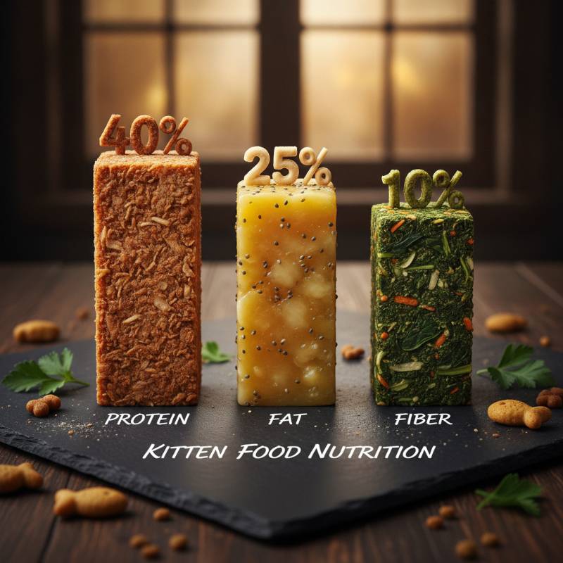 A professional bar chart showing protein and fat levels in cat food