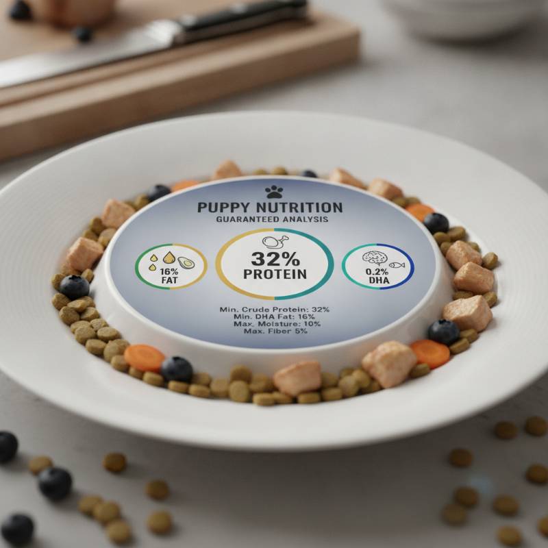 Nutrition analysis chart showing protein, fat, and DHA levels
