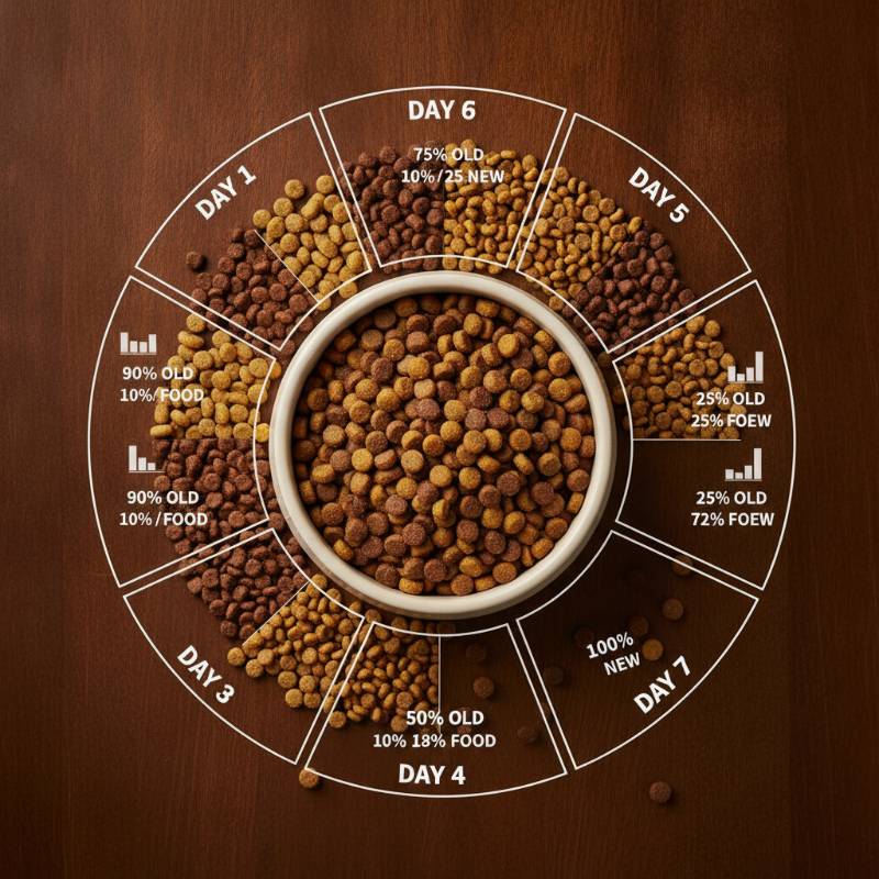 7 day puppy food transition chart showing mixing ratios